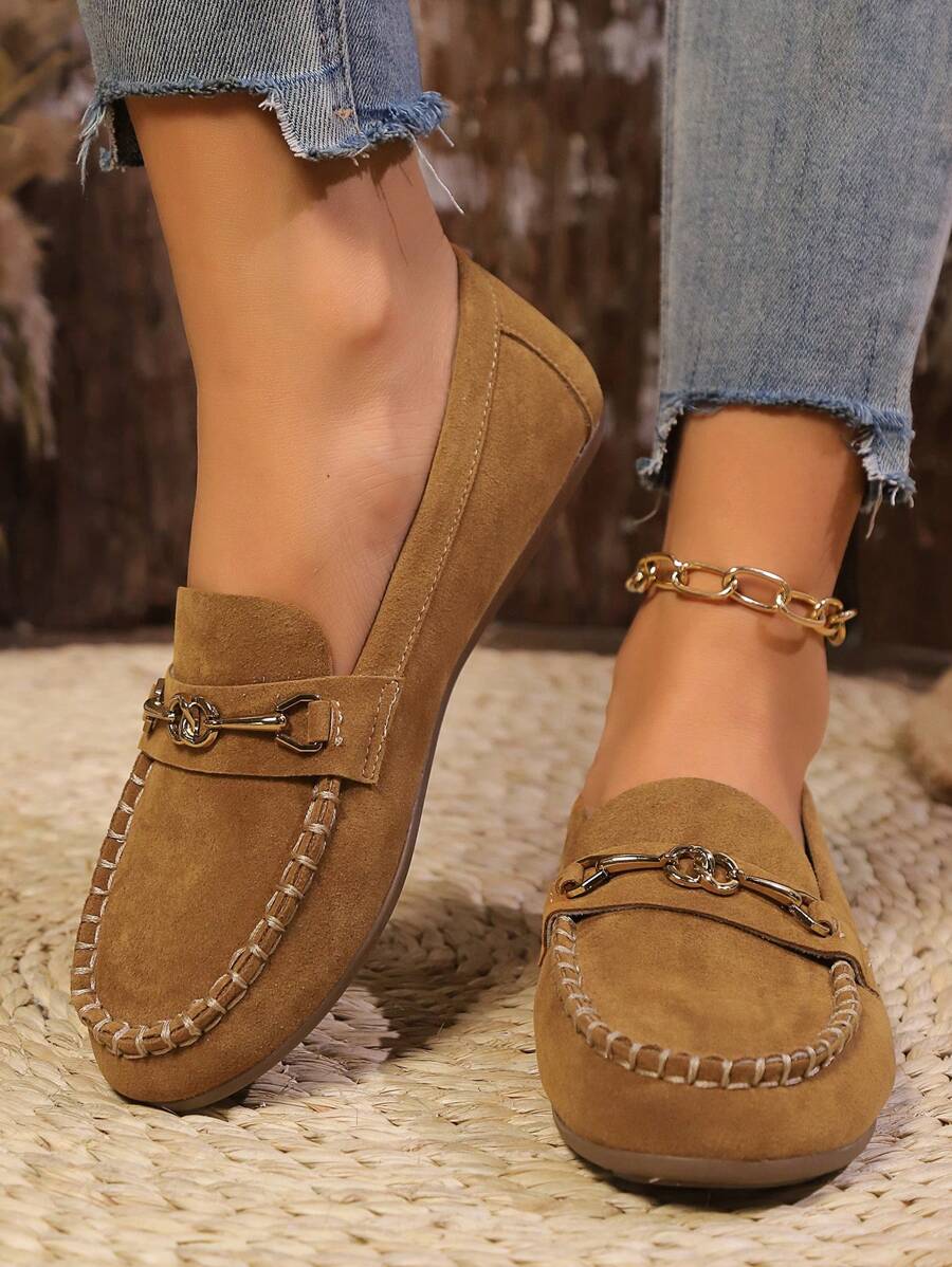 Vintage British Style Casual Flat Women Shoes Slip-On Loafer Flats, Breathable Suede Moccasins For Four Seasons, Driving & Walking