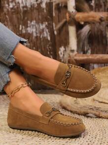 Vintage British Style Casual Flat Women Shoes Slip-On Loafer Flats, Breathable Suede Moccasins For Four Seasons, Driving & Walking