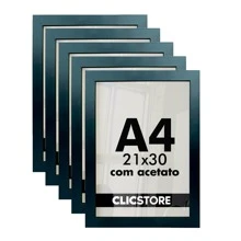 Kit 05 Molduras A4 21x30Cm Com Acetato e Fundo Para Quadros Decorativos Imagem Certificados Poster