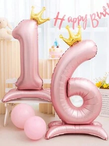 1 件 42 英寸皇冠装饰粉色铝箔数字气球带底座生日派对装饰用品女士生日回礼 - 粉色 - 查看 3