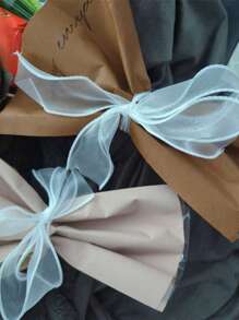 1 Roll 354.33 Inch Organza Ribbon Spool With Trim, Bow & Floral Bouquet Decor, For DIY Flower Arranging, Gift Wrapping, Valentine's Day, Wedding, Birthday Party And Holiday Decoration