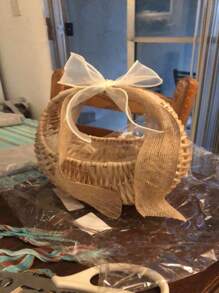 1 Roll 354.33 Inch Organza Ribbon Spool With Trim, Bow & Floral Bouquet Decor, For DIY Flower Arranging, Gift Wrapping, Valentine's Day, Wedding, Birthday Party And Holiday Decoration