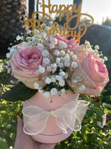 1 Roll 354.33 Inch Organza Ribbon Spool With Trim, Bow & Floral Bouquet Decor, For DIY Flower Arranging, Gift Wrapping, Valentine's Day, Wedding, Birthday Party And Holiday Decoration