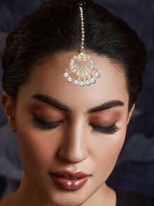 1 pièce Vintage Maang Tikka couronne de mariée avec perle et strass, bijoux de mariage, bijoux de carnaval pour la tête, chaîne à cheveux, ornement de tête, bijoux pour cheveux