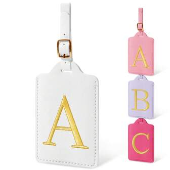 首字母行李牌 字母印花 PU 皮革行李牌 刺绣行李牌 适用于手提箱 旅行行李牌 适用于行李袋（白色） 行李牌 旅行配件 旅行必需品 海滩旅行收纳袋 暑假返校包 学校用品 学校用品