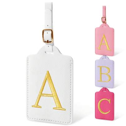 首字母行李牌 字母印花 PU 皮革行李牌 刺绣行李牌 适用于手提箱 旅行行李牌 适用于行李袋（白色） 行李牌 旅行配件 旅行必需品 海滩旅行收纳袋 暑假返校包 学校用品 学校用品