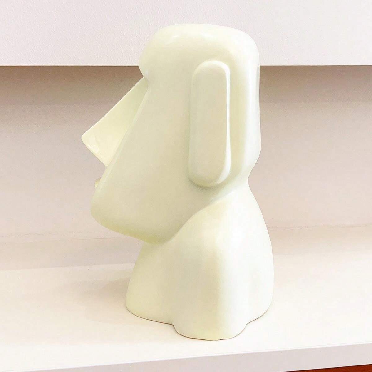 1pc CreamColored Easter Island Moai Statue Decor Piece, InsStyle