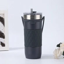 1 件装新款双层不锈钢车载杯，大容量硅胶盖真空隔热便携式随行杯带吸管 - 彩色 - 查看 5