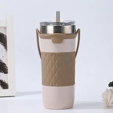 1 件装新款双层不锈钢车载杯，大容量硅胶盖真空隔热便携式随行杯带吸管 - 彩色 - 查看 6