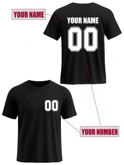 Personalized Men's T-Shirts, Personalized Number Customization, Upload Your Personalized Text And Numbers, Personalized Name And Text Printed On The Front And Back Of The Shirt, Autumn Men's Crew Neck Short-Sleeved T-Shirts, Men's Black Tops, Name/Blessing Customization, Birthday/Father's Day/Valentine's Day/Party Anniversary Customization, Spring And Summer Sportswear, Valentine's Day Gifts, Birthday Gifts, Spring And Summer Tops, Summer Men's Short-Sleeved T-Shirts.