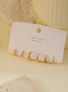 6 件简约金属环耳环 - 金黃色 - 查看 3