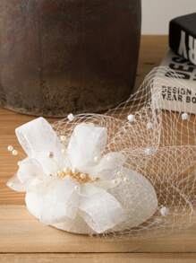 French Elegant Women Small Top Hat, Vintage British Fascinator Hat, Lady Veil Headdress Hat, White Wedding Bridal Hair Accessories - 03501038 - View 4