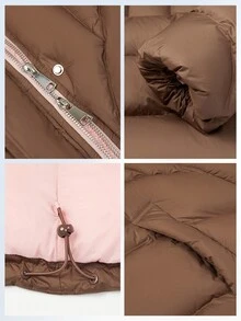 Chericom 女士立领短款羽绒服，厚实时尚，冬季 - 巧克力棕 - 查看 6