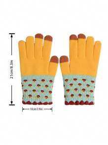 1 Pair Women Winter Cute Thermal Lined Warm Knitted Five-Finger Gloves, Cold-Proof For Students, Autumn/Winter