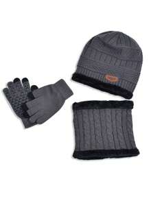 3pcs/Set Men's Warm Hat, Scarf And Gloves Set, Autumn/Winter - Multicolor - View 5