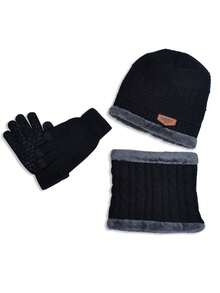3pcs/Set Men's Warm Hat, Scarf And Gloves Set, Autumn/Winter - Multicolor - View 4
