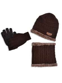 3pcs/Set Men's Warm Hat, Scarf And Gloves Set, Autumn/Winter - Multicolor - View 7