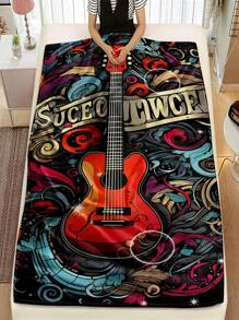 1pc Retro Guitar Digital Printed Flannel Blanket, Soft Warm & Lightweight Flannel Throw Blanket For Couch, Bed, Gift