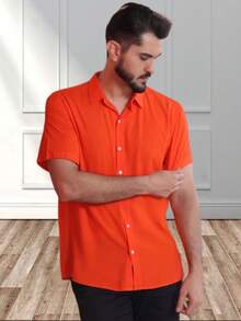 Men's Short Sleeve Shirt, Plain, Basic, With A Collar, Summer - Màu vàng - Xem 2