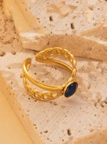 1 szt. 18-karatowy pozłacany szeroki pierścień ze stali nierdzewnej dla kobiet, nowość