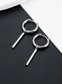 1pc Titanium Steel Stud Earrings Men's Hip Hop Simple Earrings, Removable Black And White Double Color Double Rod Earrings, Suitable For Daily Wear