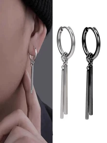 1pc Titanium Steel Stud Earrings Men's Hip Hop Simple Earrings, Removable Black And White Double Color Double Rod Earrings, Suitable For Daily Wear