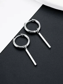 1pc Titanium Steel Stud Earrings Men's Hip Hop Simple Earrings, Removable Black And White Double Color Double Rod Earrings, Suitable For Daily Wear