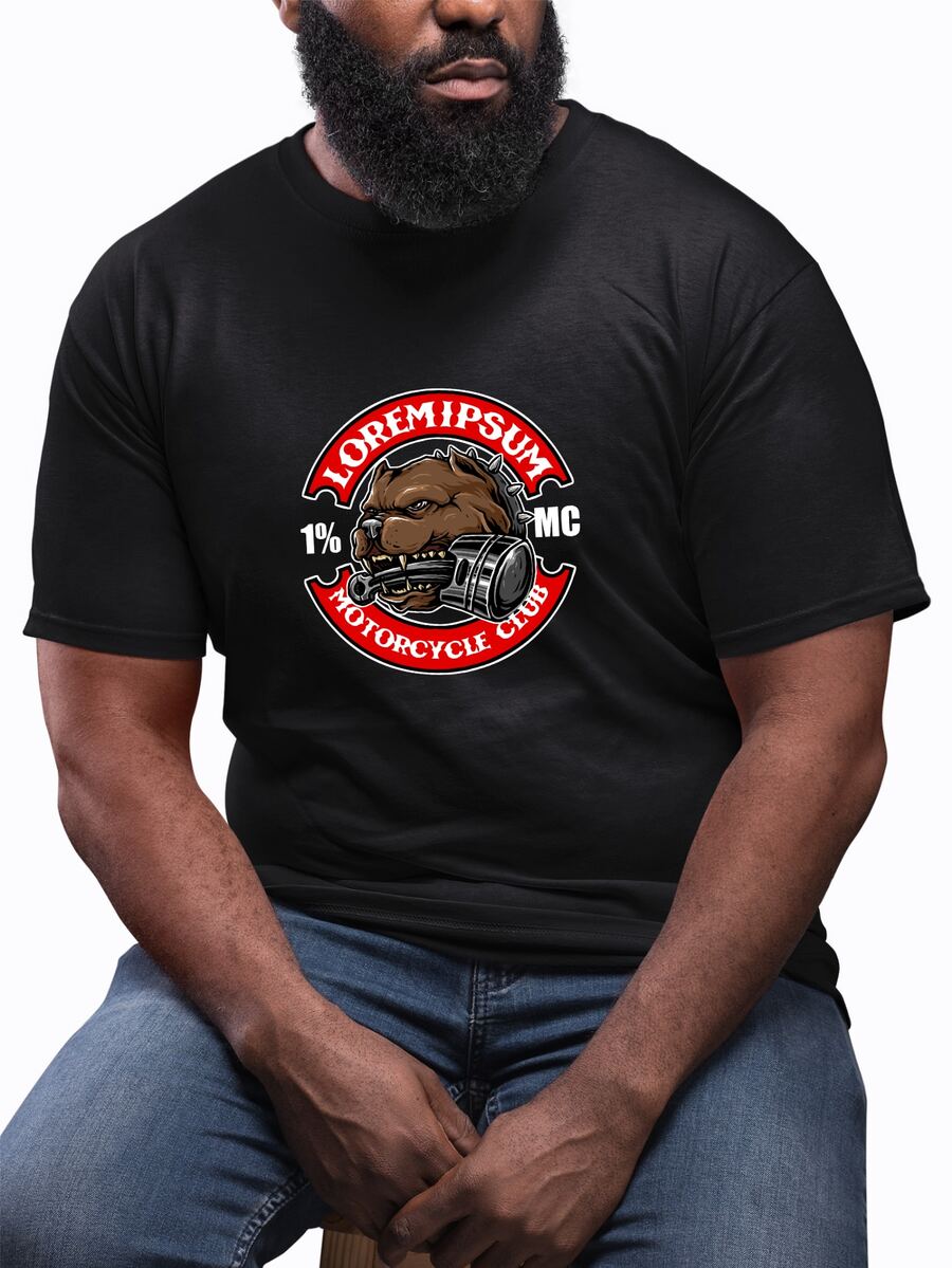 Men's Plus Size Strreetwear Pitbull Print Short Sleeve T-Shirt 100% Cotton Mesh - màu đen - Xem 1