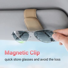 1 Pc Sunglass Holder For Car Visor Sunglasses Clip Magnetic Leather Glasses Eyeglass Holder Truck Interior Car Accessories For Woman Man - 米色 - 查看 1