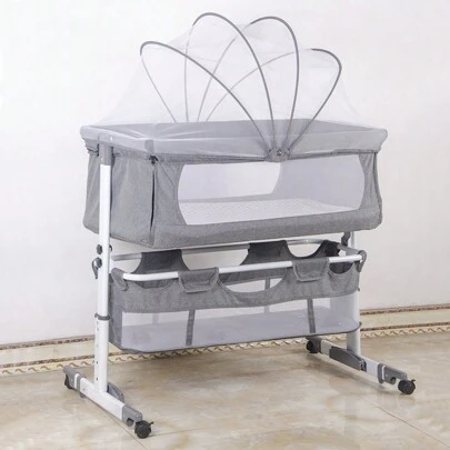 Beistellbett für Babys 0-3 Jahre, Cododo Wiege mit Moskitonetz und Matratze, 3-fach höhenverstellbar 70-87 cm