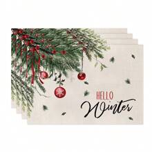 1 cái/4 cái/6 cái Miếng lót đĩa vải lanh Giáng sinh, Bông tuyết, Quả cầu Giáng sinh, Nơ, Cây thông Noel, Quả thông, Họa tiết chữ, Dễ vệ sinh, Thích hợp cho gia đình, Nhà hàng, Trang trí bàn ăn, Đồ gia dụng - Nhiều màu - Xem 20