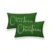2 件，圣诞节矩形抱枕套，12*20 英寸/30 厘米*50 厘米圣诞快乐腰垫套，纯色节日庆祝派对装饰用品枕芯（透明枕芯） - 綠色 - 查看 11