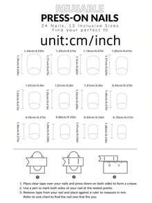 24入組迷人閃爍黑曜石貓眼法式中號全套壓克力假指甲組，美甲配件 - 彩色 - 查看 5