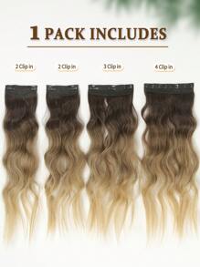 22-Inch 4pcs/Set Ombre Clip-In Hair Extensions, Natural Wavy Texture, Heat-Resistant Synthetic Fiber, Suitable For Women & Girls, For Party & Daily Use - Multicolor - View 7