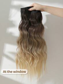 22-Inch 4pcs/Set Ombre Clip-In Hair Extensions, Natural Wavy Texture, Heat-Resistant Synthetic Fiber, Suitable For Women & Girls, For Party & Daily Use - Multicolor - View 4
