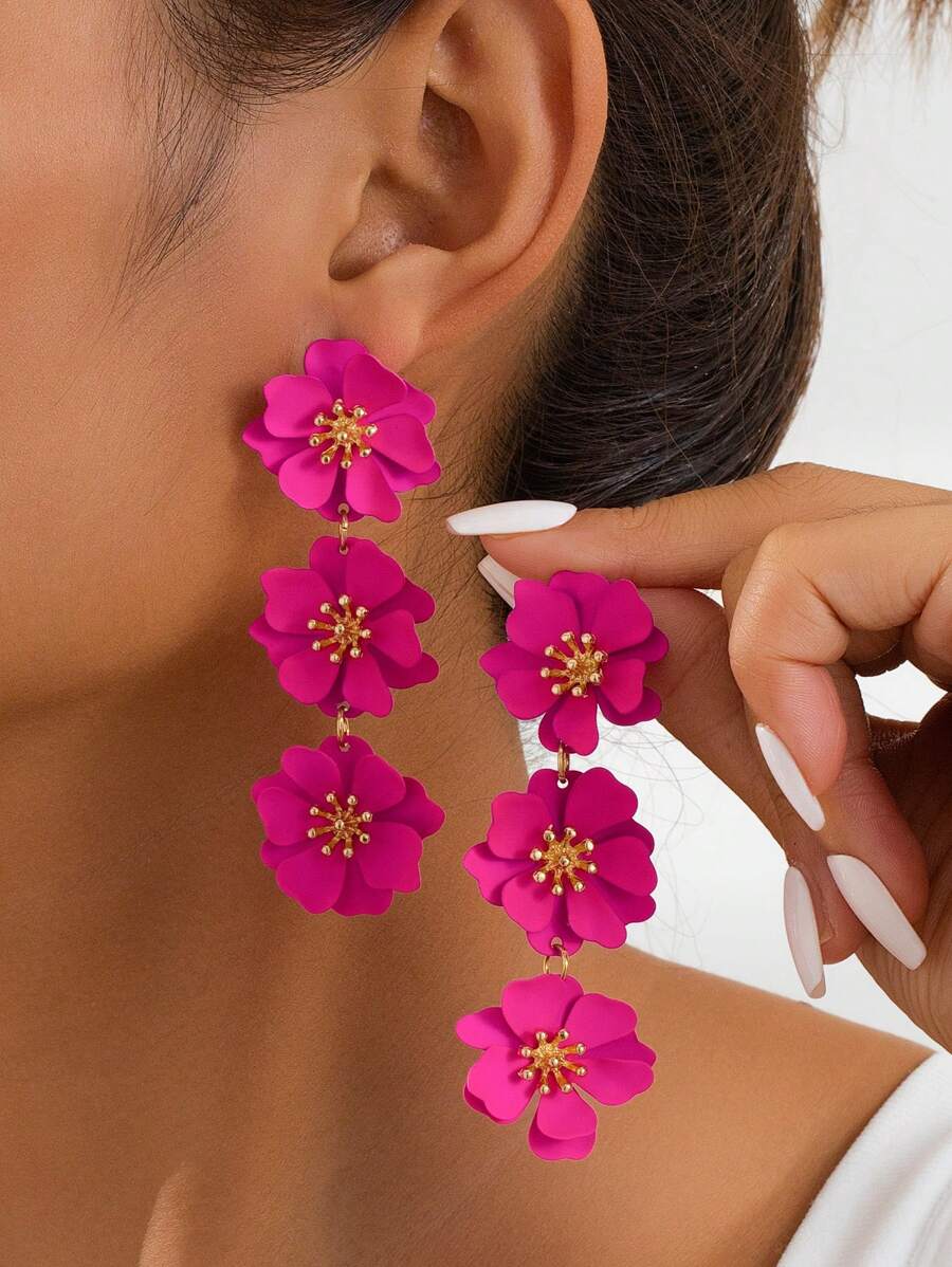 1 cặp bông tai mặt dây chuyền hình hoa hồng lấy cảm hứng từ Dopamine nhiều màu sắc, quà tặng cho phụ nữ - Xem 1