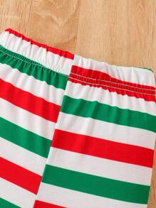 2 件套年轻男孩圣诞老人条纹印花服装，秋季 - 綠色 - 查看 7