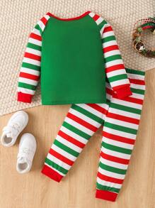 2 件套年轻男孩圣诞老人条纹印花服装，秋季 - 綠色 - 查看 2