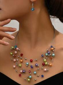 1 件波西米亚风彩色珍珠个性化女士手工串珠水晶优雅简约风格项链颈链 - 彩色 - 查看 6