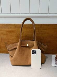 1pc Women Matte Leather Shoulder Bag, Retro Fashion Large Capacity Handbag With Dual Handles & Magnetic Closure, Suitable For Travel, Shopping, Dating, Gifts For Women, Teens, College Students, Office, School, Work, Commuting, Outdoor, Travel, Retro Inspired Bag For Women - Brown - View 4