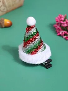 1pc Girl's Christmas Party Accessory Red Santa Hat Hair Clip - Multicolor - View 7