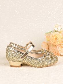 Meninas Toddler/Criança Pequena Jada Vestido Mary Jane Sapatos de Salto Alto Arco Festa Casamento Princesa Sapatos - Ouro - Ver 6