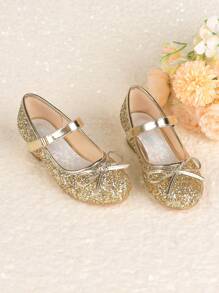 Meninas Toddler/Criança Pequena Jada Vestido Mary Jane Sapatos de Salto Alto Arco Festa Casamento Princesa Sapatos - Ouro - Ver 2