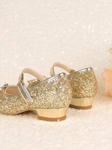 Meninas Toddler/Criança Pequena Jada Vestido Mary Jane Sapatos de Salto Alto Arco Festa Casamento Princesa Sapatos - Ouro - Ver 4