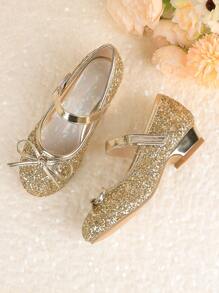 Meninas Toddler/Criança Pequena Jada Vestido Mary Jane Sapatos de Salto Alto Arco Festa Casamento Princesa Sapatos - Ouro - Ver 5