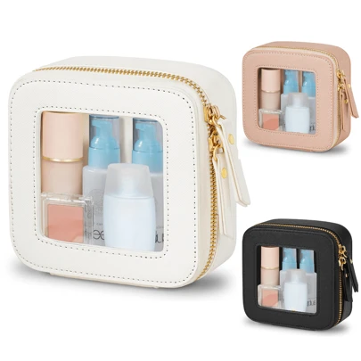 1pc Mini Makeup Bag - Small Cosmetic Bags For Women,Waterproof Toiletry Bag For Travel,Clear Center Console Organizer Bag With Clear Windows & Gold Zippers For Back To School
