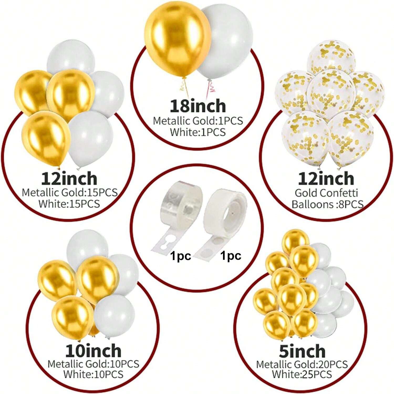 ชุดคอนเฟตติ่ลาเท็กซ์สำหรับโค้ง 125/108/95 ชิ้น สีเขียว ทอง ขาว ดำ เงิน