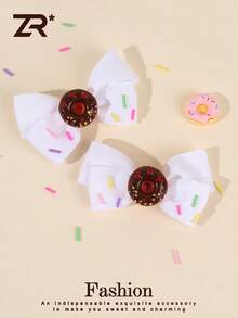2 chiếc kẹp tóc nơ dễ thương ngọt ngào cho bé gái, nơ tóc trang trí hình bánh rán, kẹp tóc mái, thích hợp sử dụng hàng ngày - Nhiều màu - Xem 16