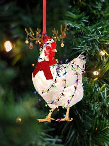 1 Stück Weihnachts-Hühner-Ornament - Acryl Bauernhaus-Henne mit Weihnachtsmann-Mütze und festlicher Beleuchtung - niedliche rustikale Feiertags-Baumdekoration - perfekt für Weihnachtsbaum oder Geschenkanhänger - Verschiedenfarbig - Übersicht 10