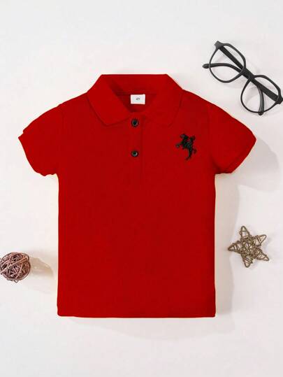 Camisa polo de manga corta casual con bordado de niño caballero